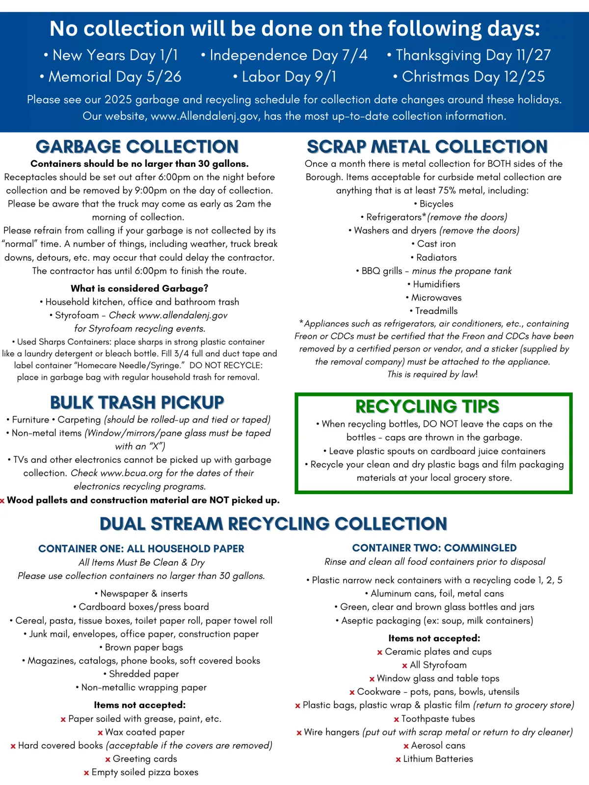 Collection Schedule | Borough of Allendale